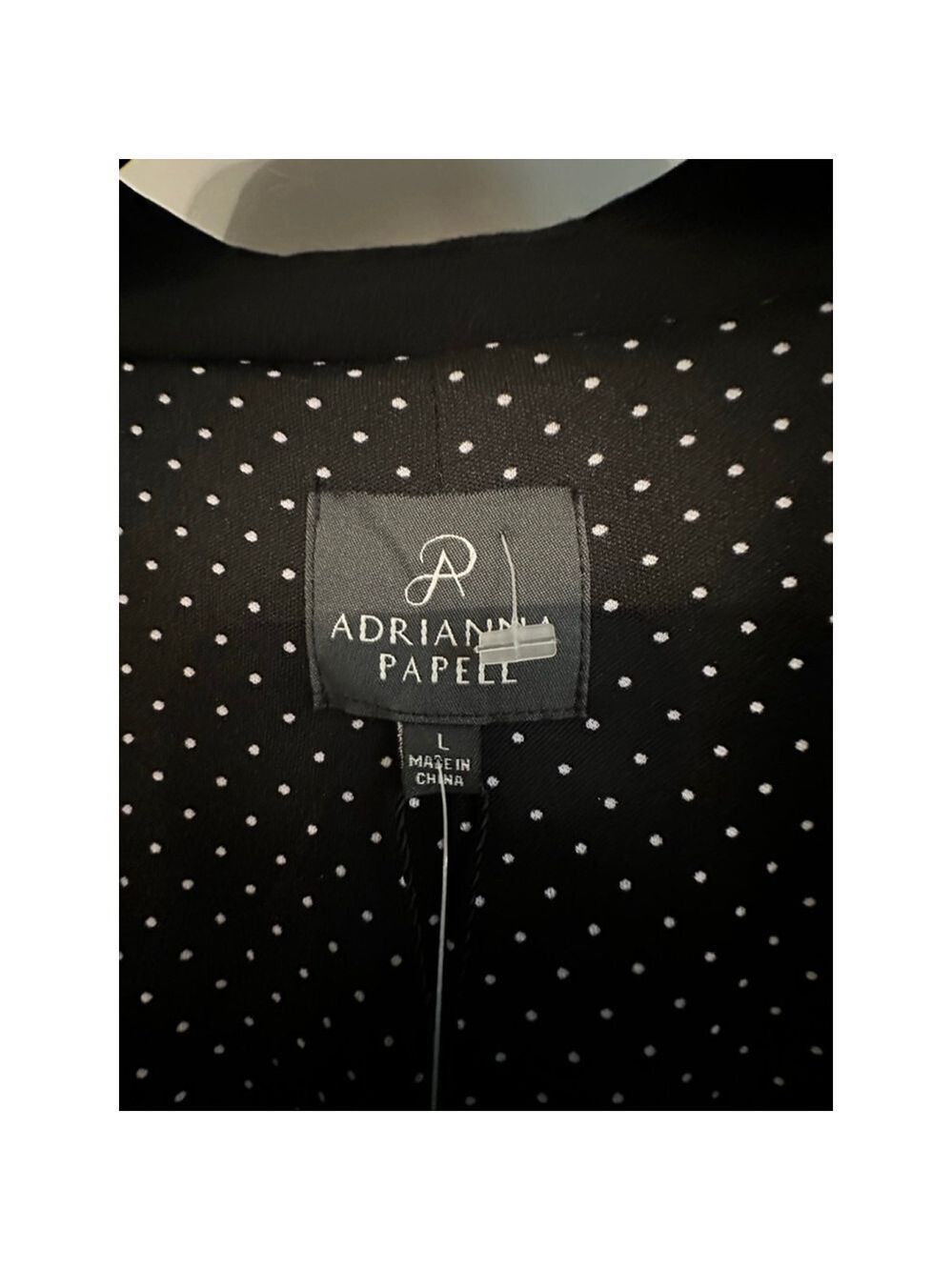 Adrianna Papell Black L Ponte Blazer Jacket with White Polka Dot Lining - Picture 5 of 9